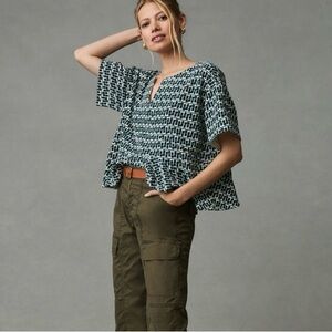 Anthropologie Women’s Woodruff Cropped Oversized Peplum Top; Size XS